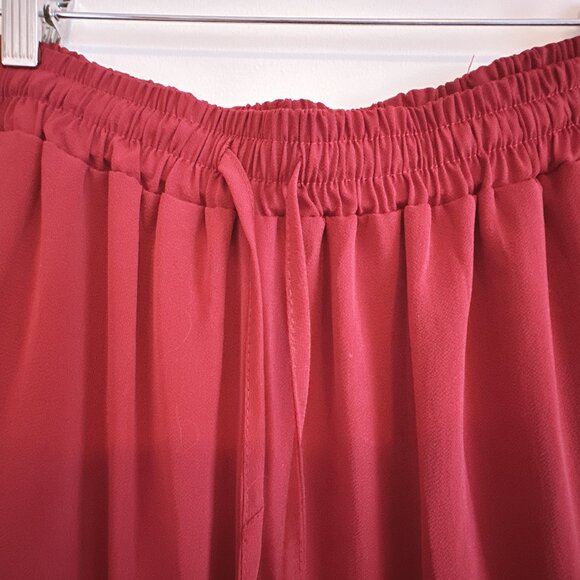 Dark Red Elastic Tie Waist Tiered Maxi Skirt - Picture 2 of 4
